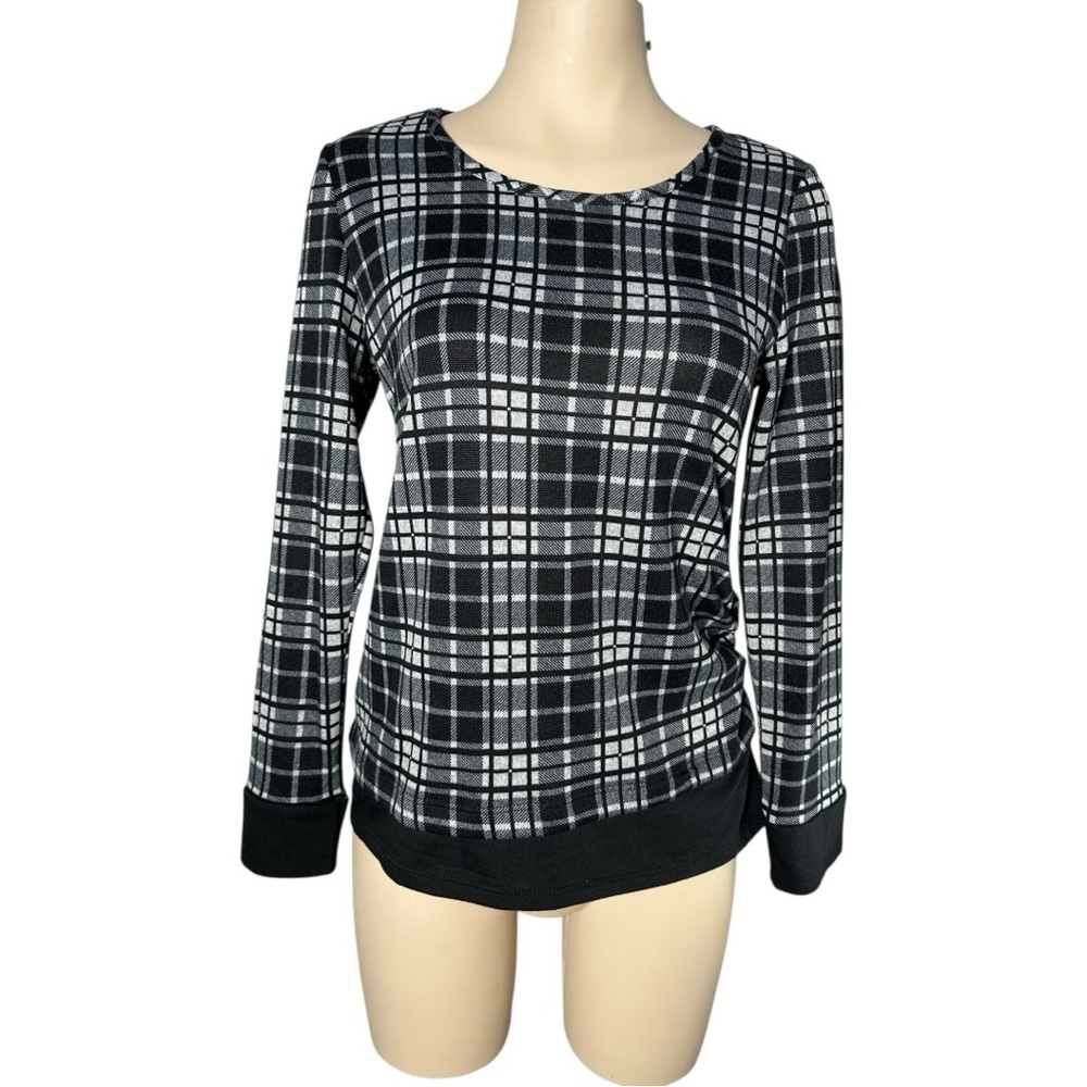 Classic Plaid Long Sleeve Top - Black and White